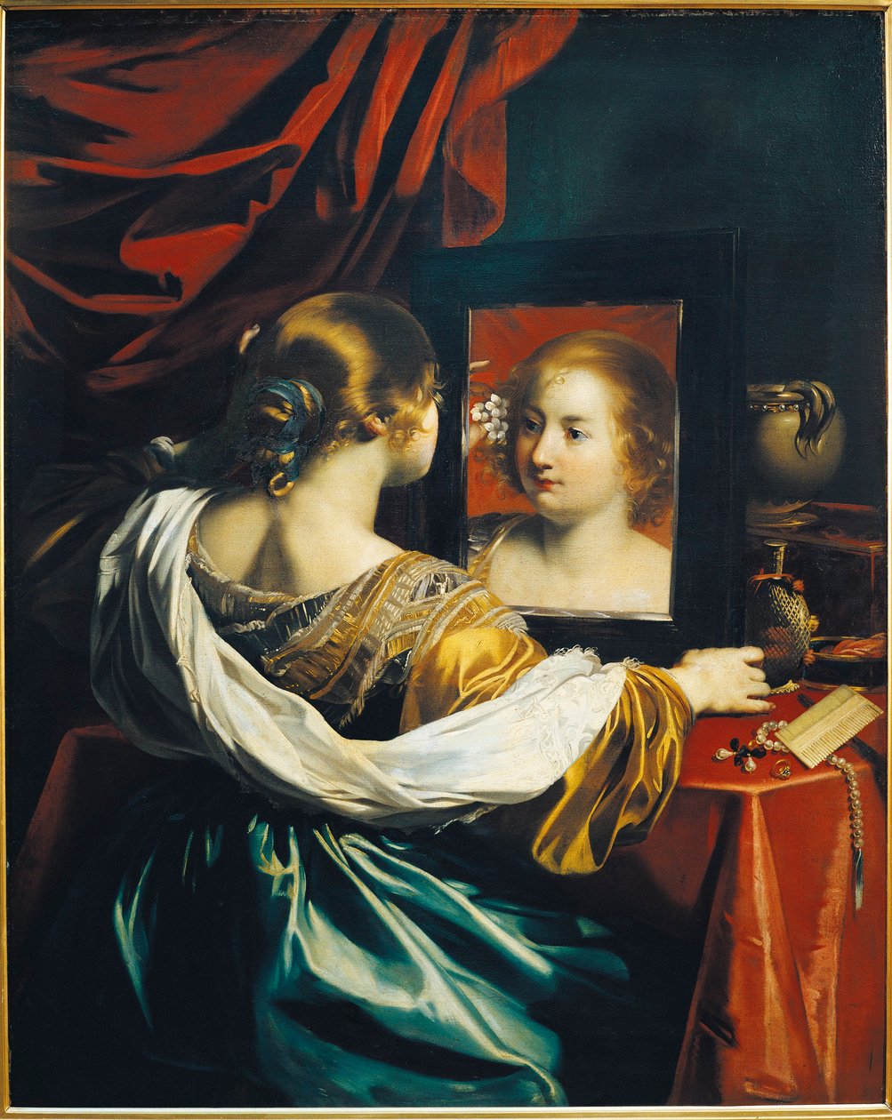 Vanity, Woman at the mirror (oil on canvas) بواسطة نيكولاس رينييه