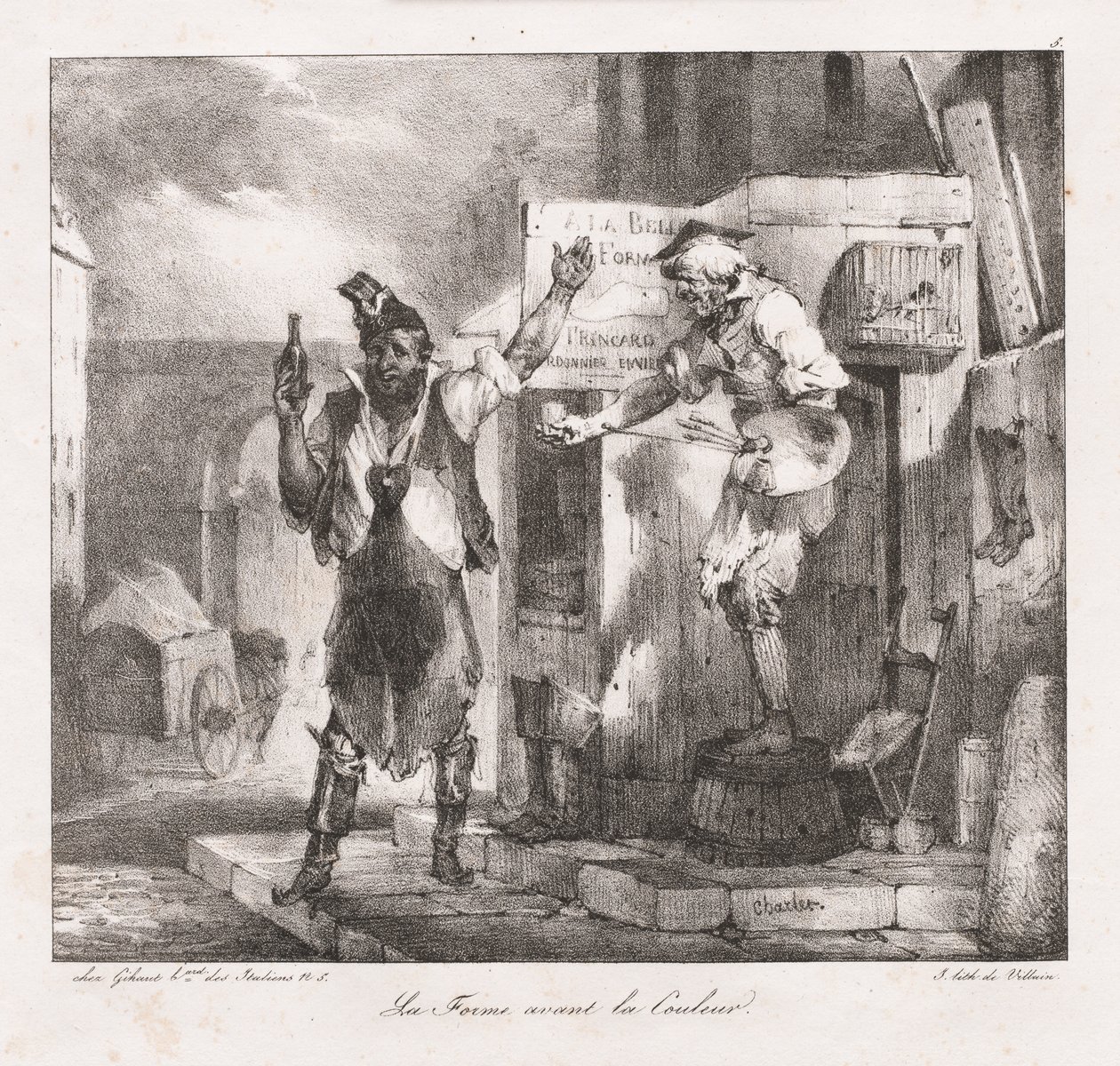 اسكتشات الطباعة الحجرية بواسطة Charlet: الشكل قبل اللون ، 1823. بواسطة الكسندر جبرائيل (بعد) ديكامبس