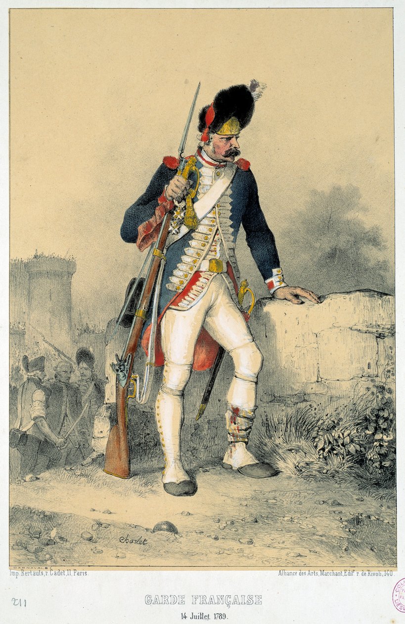عضو في الحرس الفرنسي (14 يوليو 1789). نقش لنيكولا توسان شارليت (1792-1845) بواسطة الكسندر جبرائيل (بعد) ديكامبس