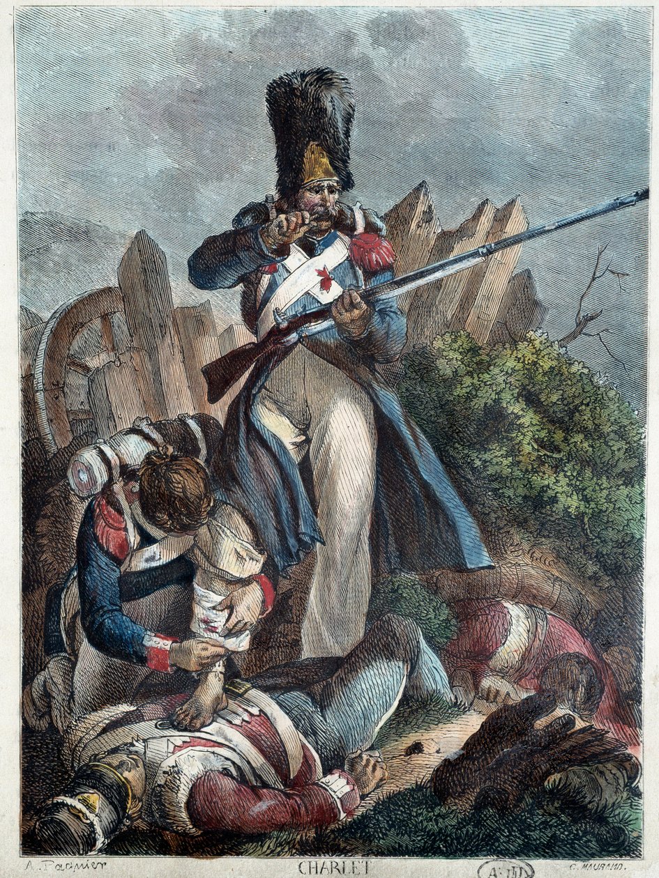 الجندي الفرنسي. (غرينادير الأول إمبراطورية ويس) نقش لنيكولا توسان شارليت (1792-1845) بواسطة الكسندر جبرائيل (بعد) ديكامبس