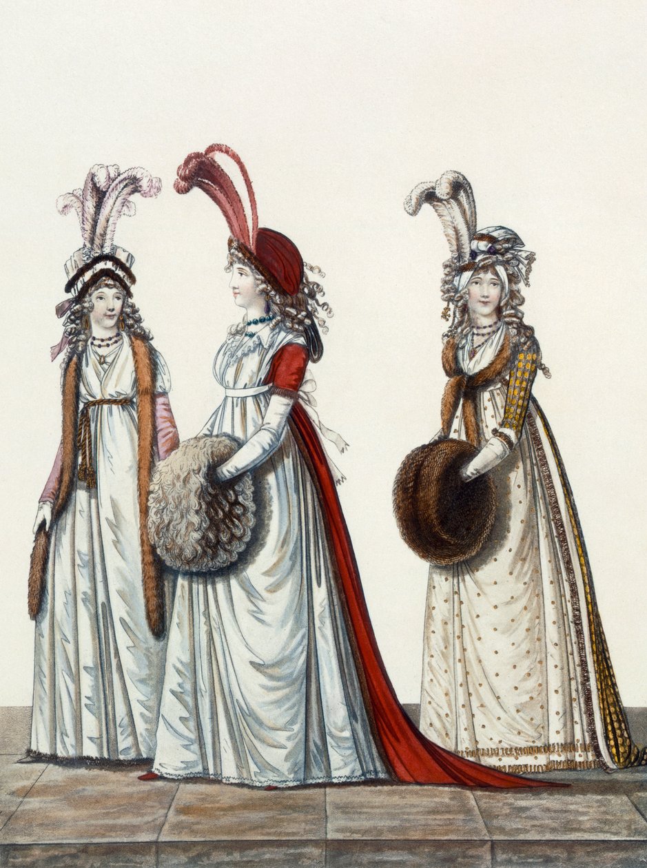 فساتين سهرة ، شكل 40 ، شكل 41 und fig. 42 من معرض الأزياء 1797 بواسطة نيكولاس فون هايدلوف