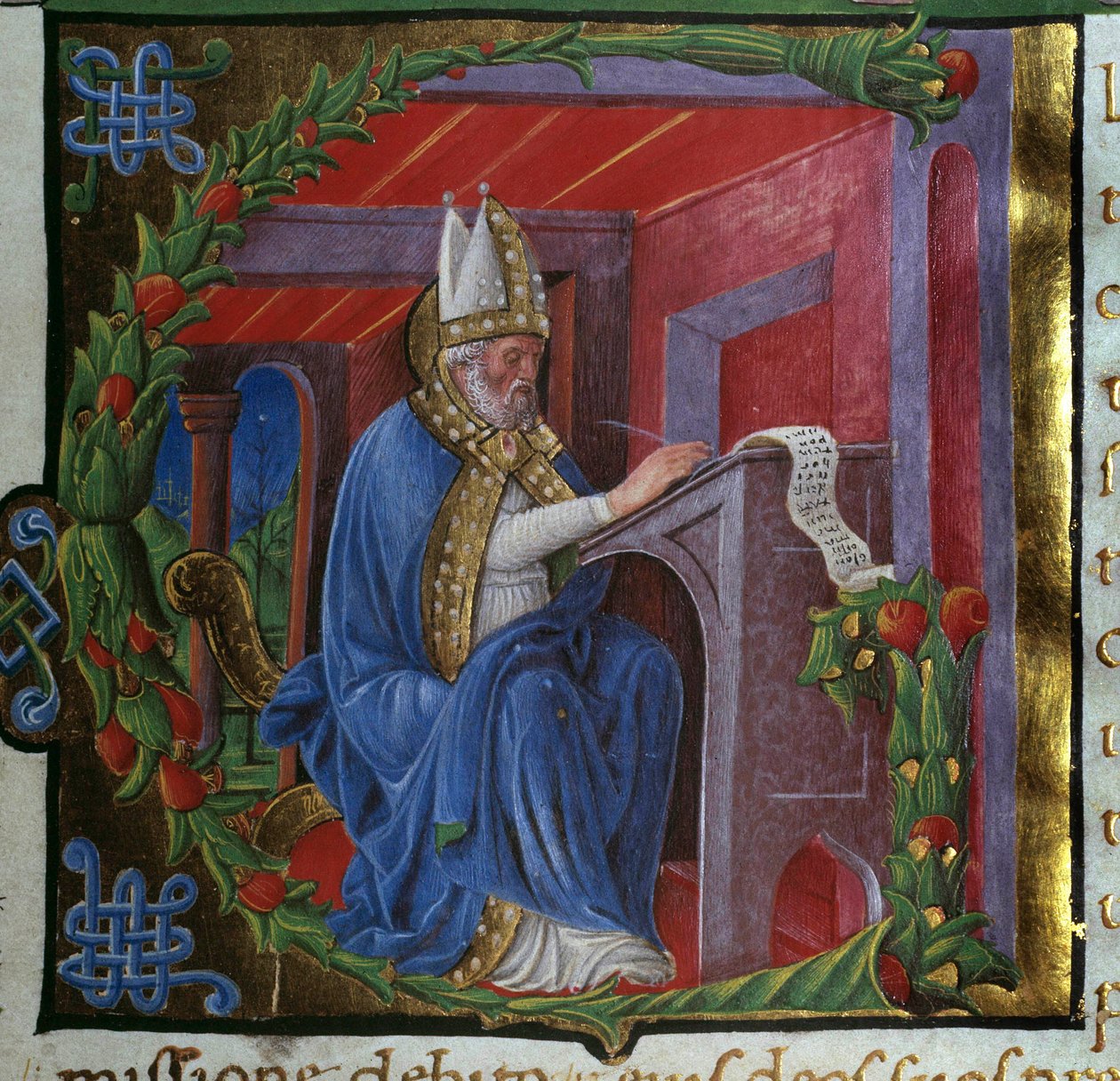 صورة مصغرة لكتابة القديس أوغسطين بقلم نيكولو بولاني مأخوذة من "De civitate dei" (مدينة الله) للقديس أوغسطينوس الهيبو (354-430). 1459. باريس ، مكتبة القديس جينيفيف بواسطة نيكولو بولاني