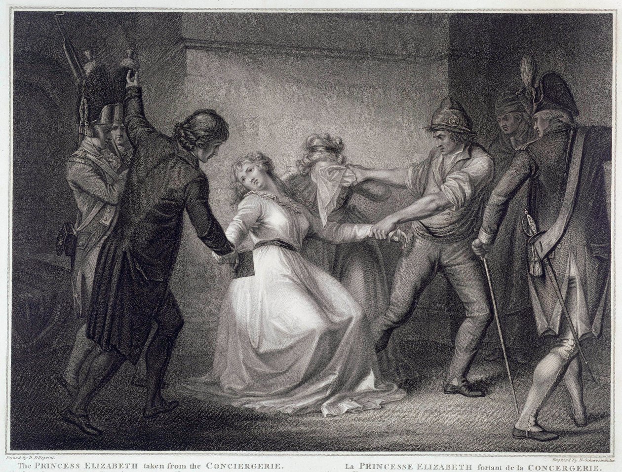 الثورة الفرنسية: أطلق سراح شقيقة الملك لويس السادس عشر إليزابيث ملك فرنسا (1764-1794) من سجن الكونسيرج في 10/5/1794. نقش لنيكولو شيافونيتي (توفي عام 1813) باريس ، متحف كارنافاليت بواسطة نيكولو شيافونيتي