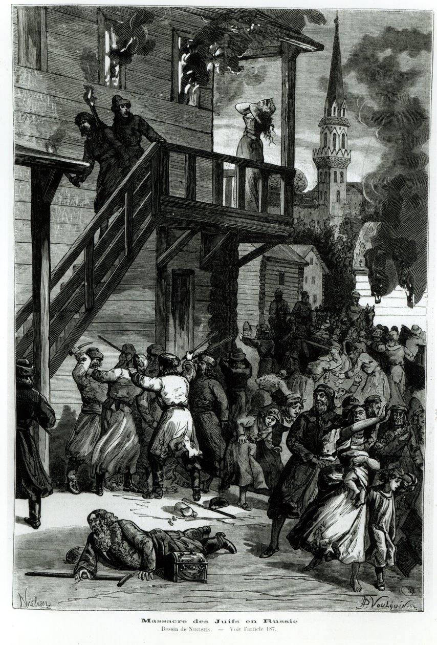 ذبح اليهود في روسيا ، منقوش من قبل جوستاف فولكوين (fl.1880-90) من لو جورنال إيلوستري ، يونيو 1881 (صور من وزن الجسم) بواسطة نيلسن