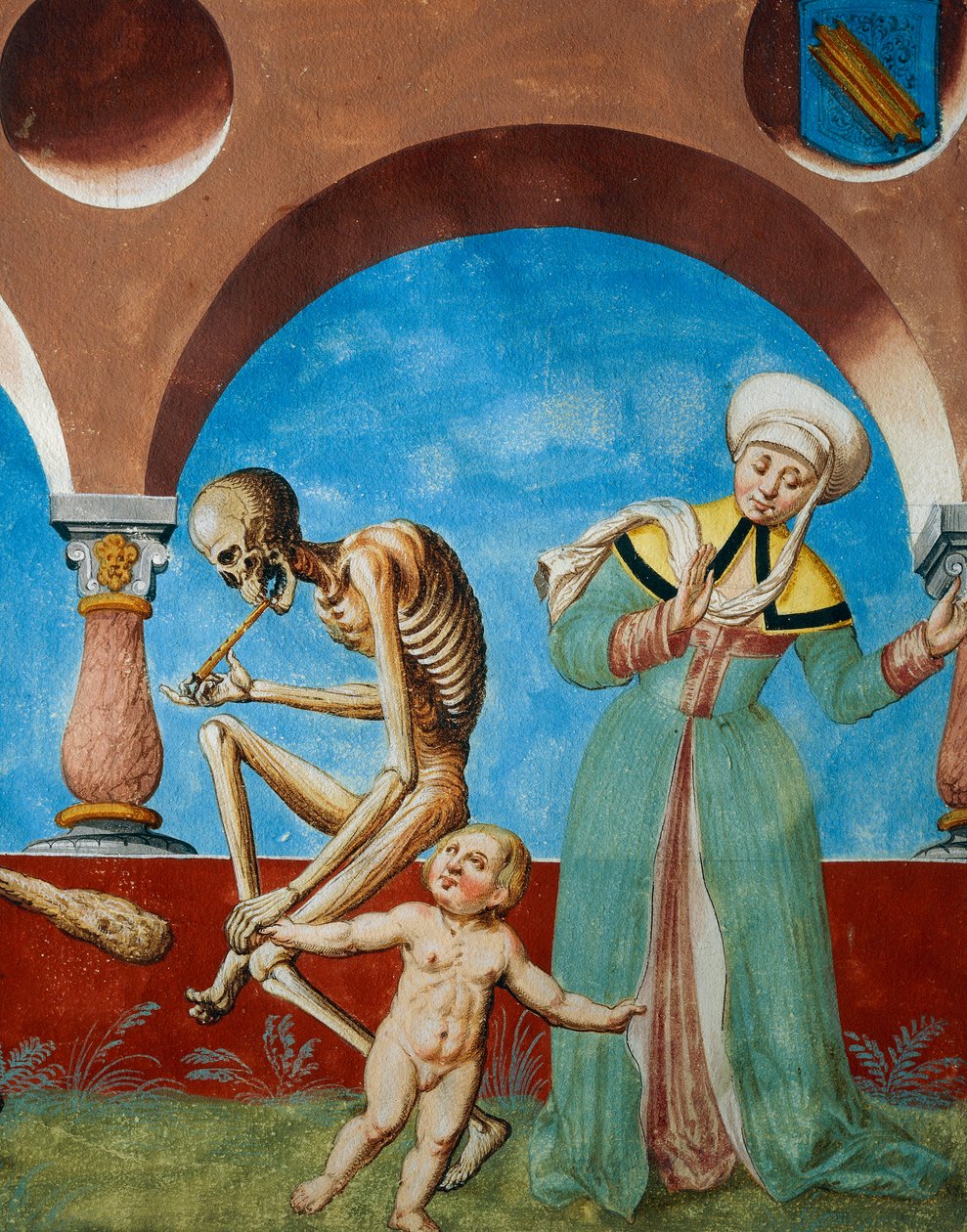 Death pulling child from its mother, detail of Death, idiot and mother with child from the Dance of Death cycle by Albrecht Kauw بواسطة نيكلاوس مانويل