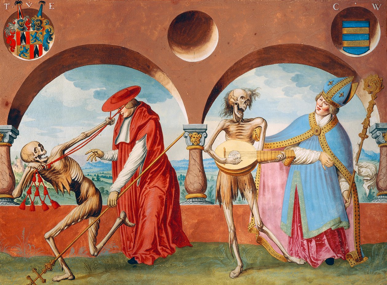 Death, the Patriarch and the Bishop from the Dance of Death cycle by Albrecht Kauw بواسطة نيكلاوس مانويل