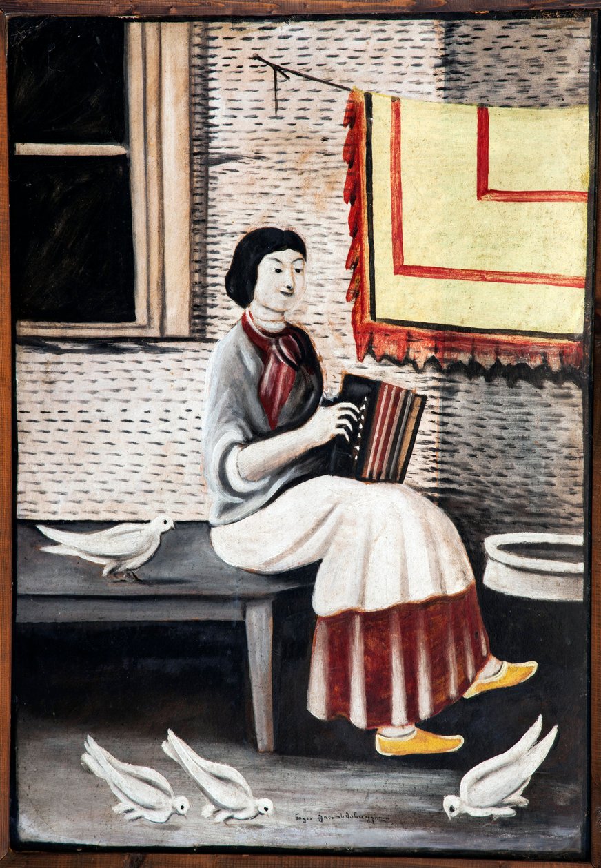 سونا جوراشفيلي تلعب دور الأكورديون في بيروسماني ، نيكو (1862-1918). زيت على كرتون ، مقاس: 109 × 71 بواسطة نيكو بيروسماناشفيلي
