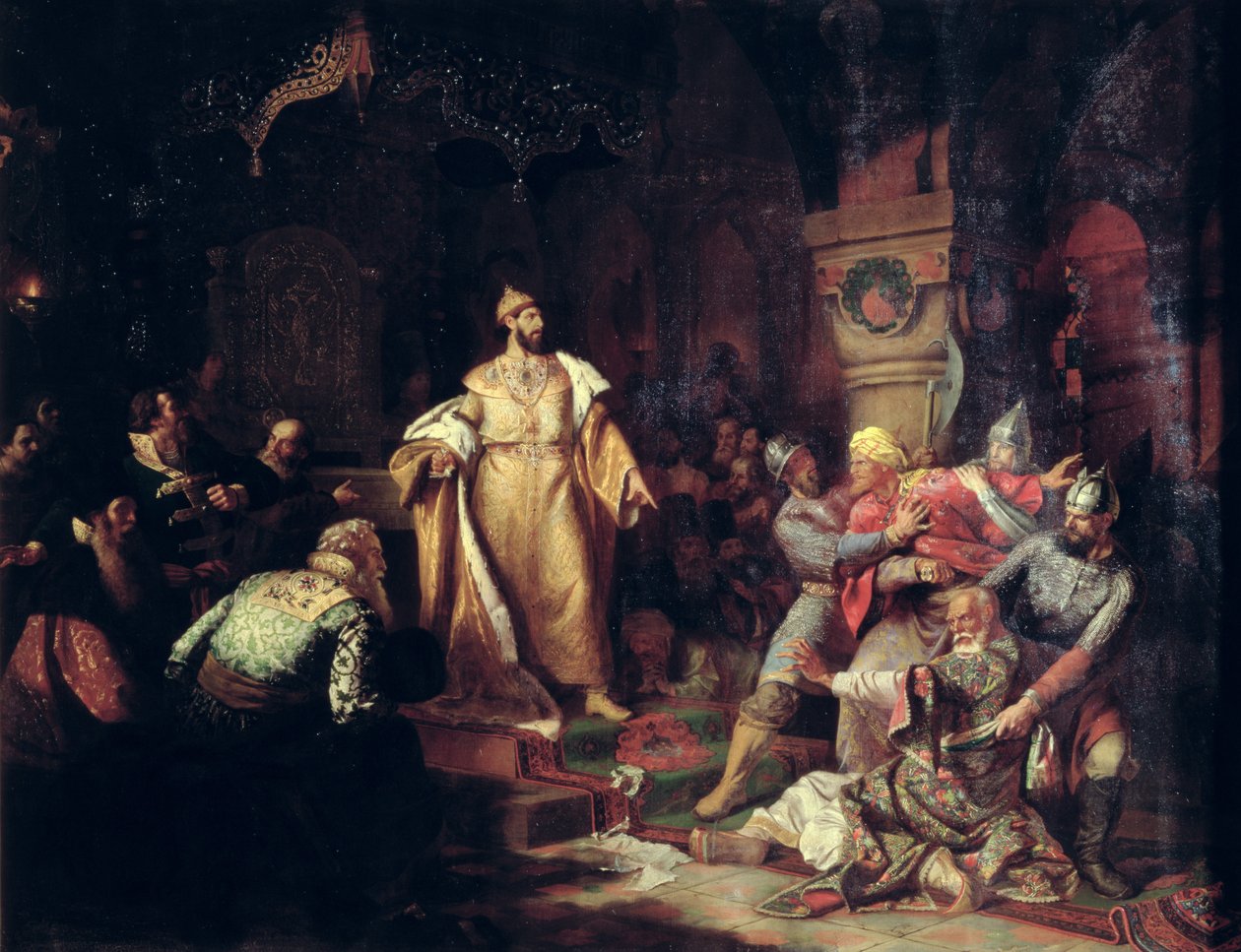 القيصر إيفان الثالث (1440-1505) تمزيق صلاة تتار خان ، 1862 بواسطة نيكولاي سيمينوفيتش شوستوف