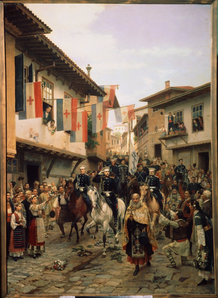 الحرب الروسية التركية (الروسية التركية) 1877-1878: "" الدوق الأكبر (الدوق الأكبر) نيكولاس نيكولايفيتش من روسيا (نيكولاس نيكولايفيتش الأكبر) (1831-1891) في فيليكو تارنوفو في 06/03/1877 في بلغاريا " "لوحة لنيكولاي دميترييفيتش دميترييف أورينبورغسكي (د بواسطة نيكولاي دميتريفيتش دميترييف أورينبورغسكي
