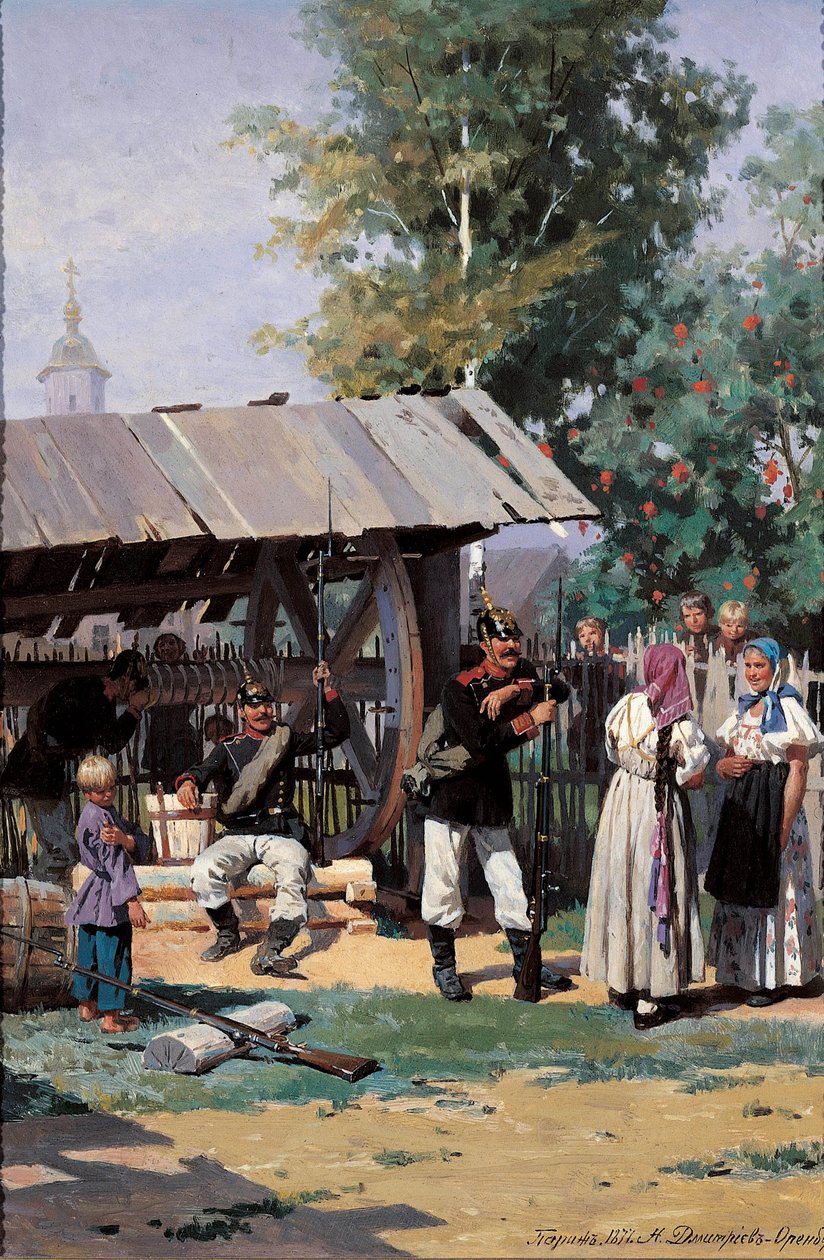 الجنود الروس في قرية ريفية ، 1877 بواسطة نيكولاي دميتريفيتش دميترييف أورينبورغسكي