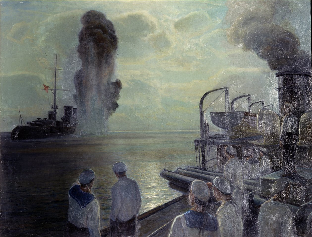 الثورة الروسية عام 1917: غرق أسطول البحر الأسود الروسي سفنه في 18 يونيو 1918 (غرق أسطول البحر الأسود بنفسه في 18 يونيو 1918). لوحة لنيكولاي إيفيامبيفيتش بوبليكوف (1871-1942) ، زيت على قماش بواسطة نيكولاي إيفلامبيفيتش بوبليكوف
