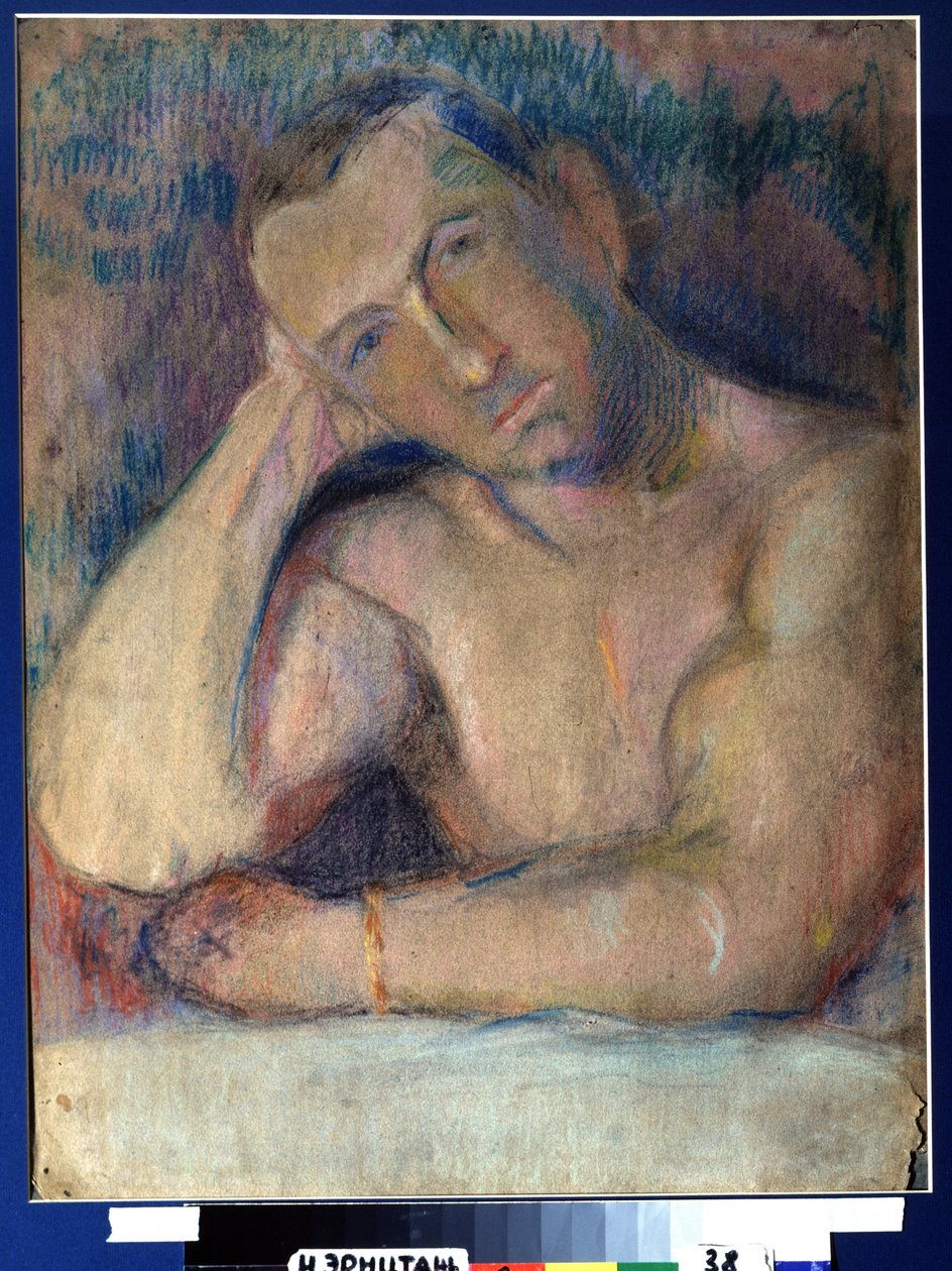 Portrait du poet Benedikt Livchits (1886-1939) (Portrait of the Benedikt Livshits) - Represente torse nu، la tete penchee، posee dans sa main - Oeuvre de Nikolai Ivanovich Kulbin (Nicolas Koulbine) (1868-1917) ، باستيل على الورق بواسطة نيكولاي إيفانوفيتش كولبين