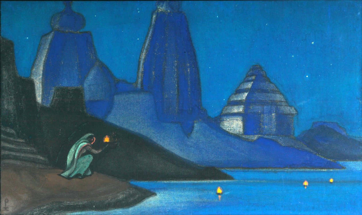 شعلة أضواء السعادة على نهر الغانج ، 1947 بواسطة نيكولاي كونستانتينوفيتش ريريش
