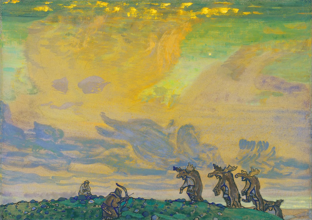 التضحية الكبرى. تصميم المسرح للباليه The Rite of Spring Le Sacre du Printemps بقلم إ. سترافينسكي ، 1910 بواسطة نيكولاي كونستانتينوفيتش ريريش