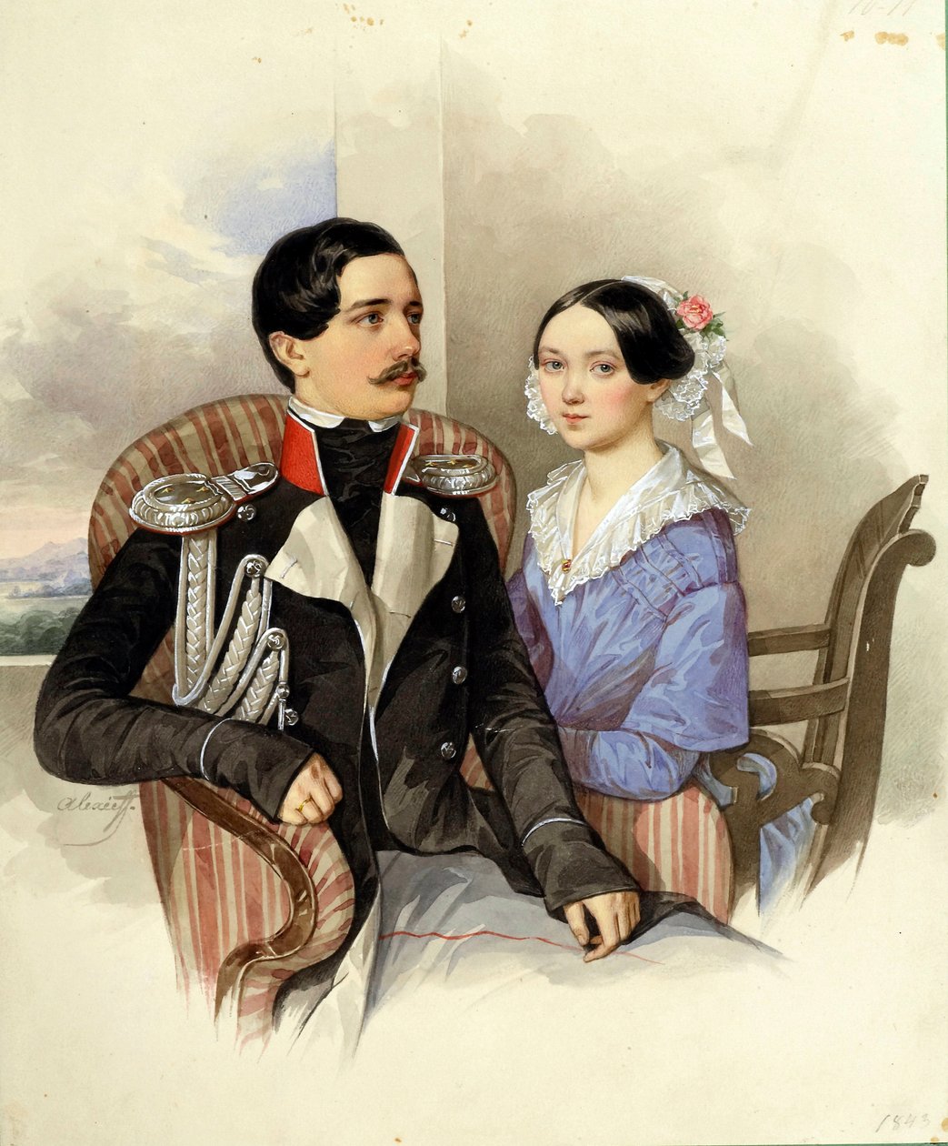 صورة للكونت ياكوف كارلوفيتش سيفيرز (1818-1865) والكونتيسة فيرا ميخائيلوفنا (1818-1865) - عمل فني بواسطة إن إم أليكسييف (1800-1850) بواسطة نيكولاي ميخائيلوفيتش أليكسييف