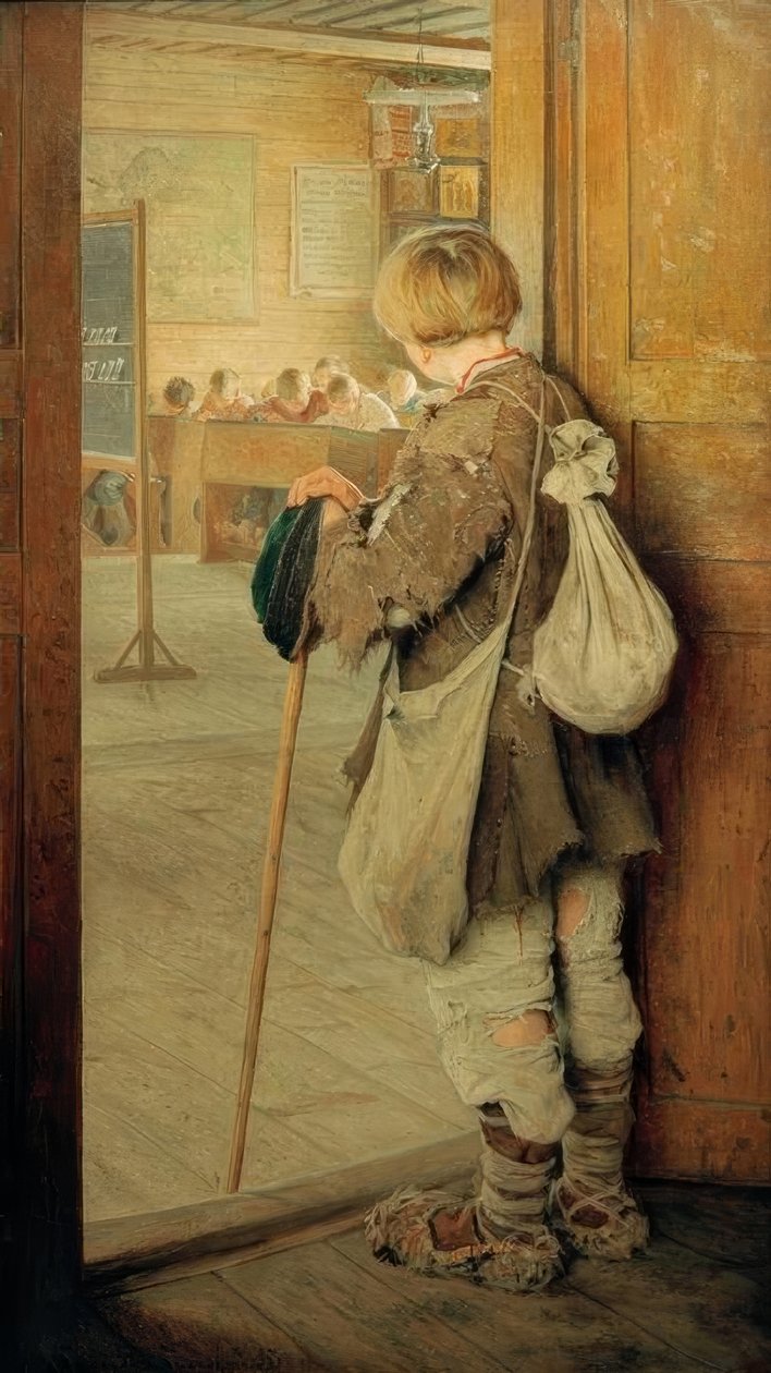 عند باب المدرسة بواسطة Nikolai P. Bogdanow Bjelski