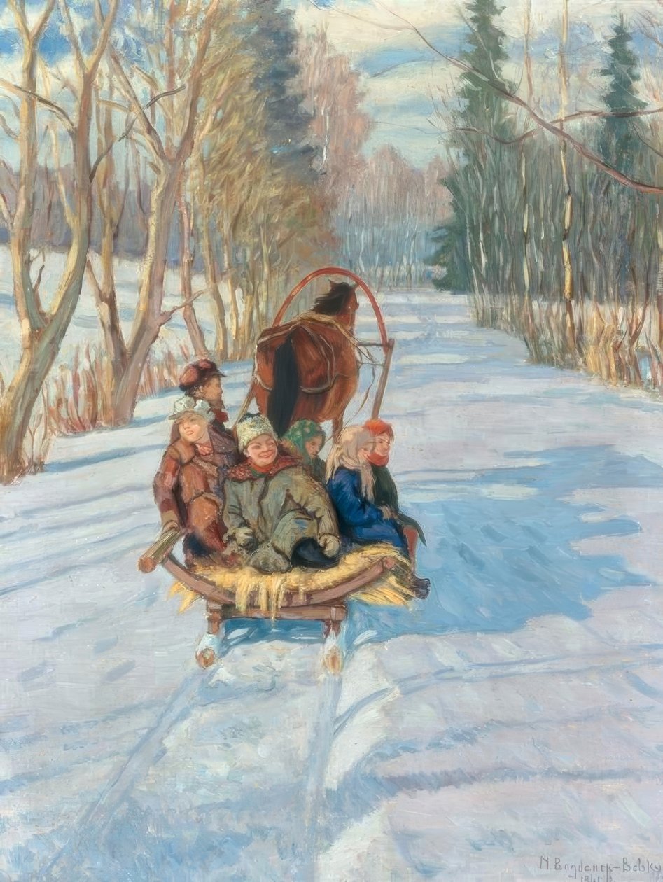أطفال على مزلقة بواسطة Nikolai P. Bogdanow Bjelski