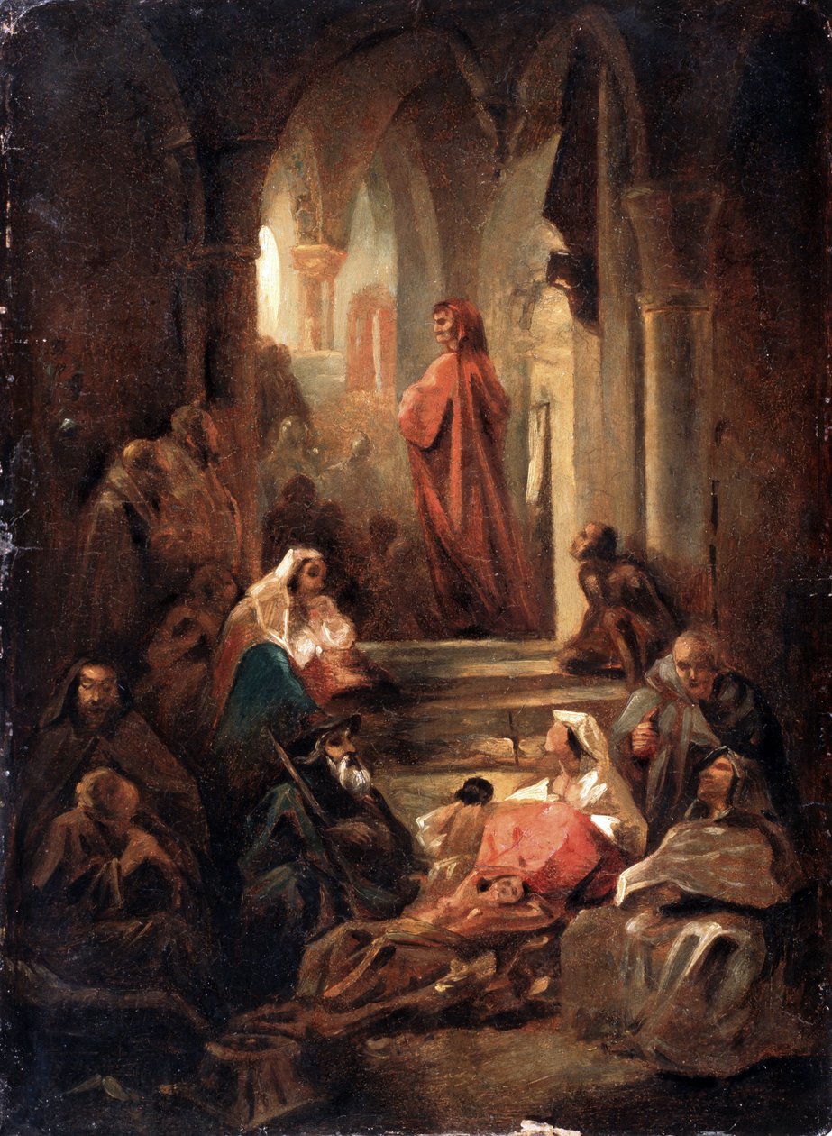 مشهد من حياة دانتي أليغيري (1265-1321) (مشهد من حياة دانتي أليغييري). عمل نيكولاي بتروفيتش لومتيف (1816-1859) ، زيت على ورق مقوى بواسطة نيكولاي بتروفيتش لومتيف
