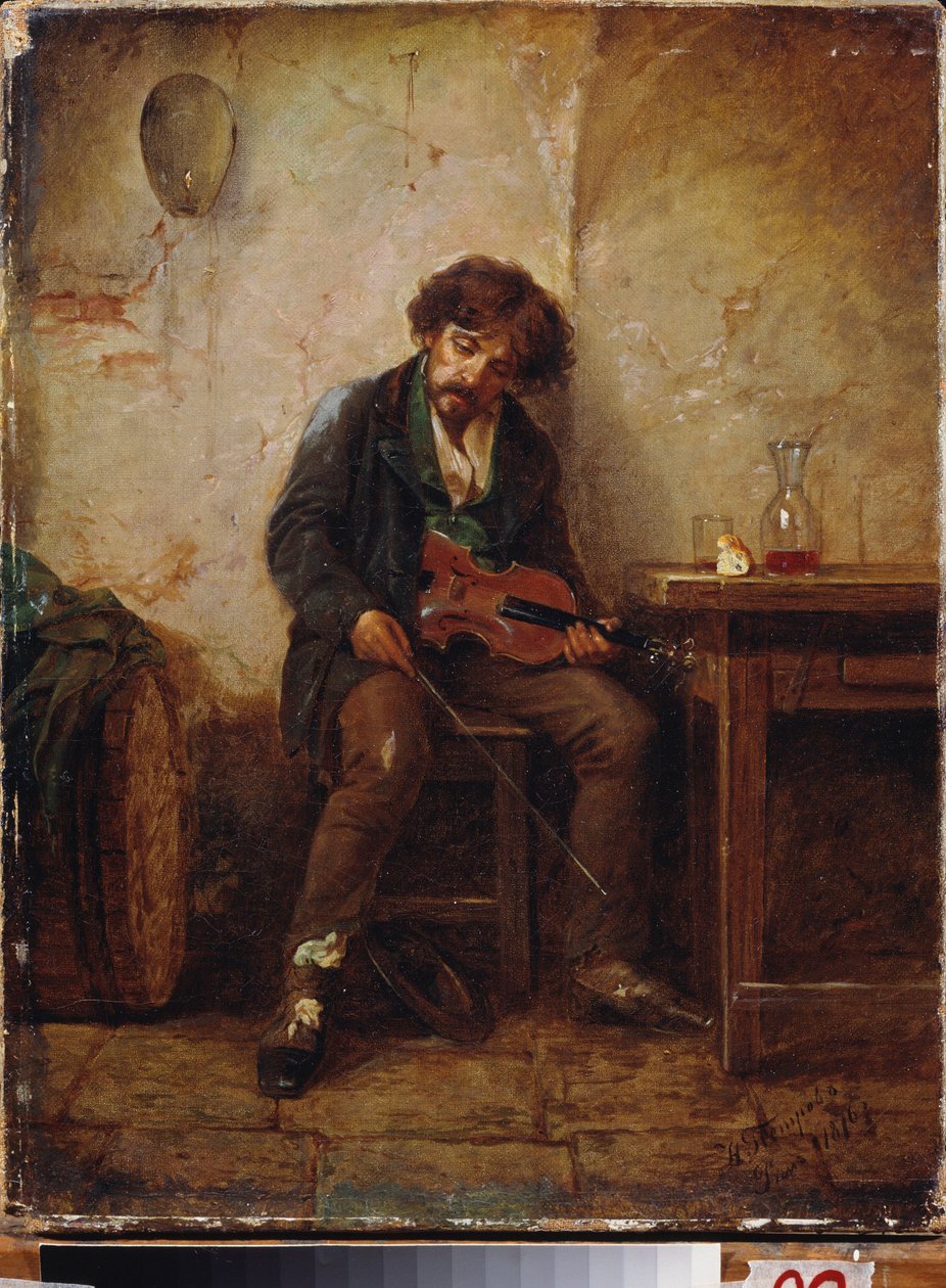 موسيقي. لوحة لنيكولاي بتروفيتش بتروف (1834-1876) ، زيت على قماش بواسطة نيكولاي بتروفيتش بتروف