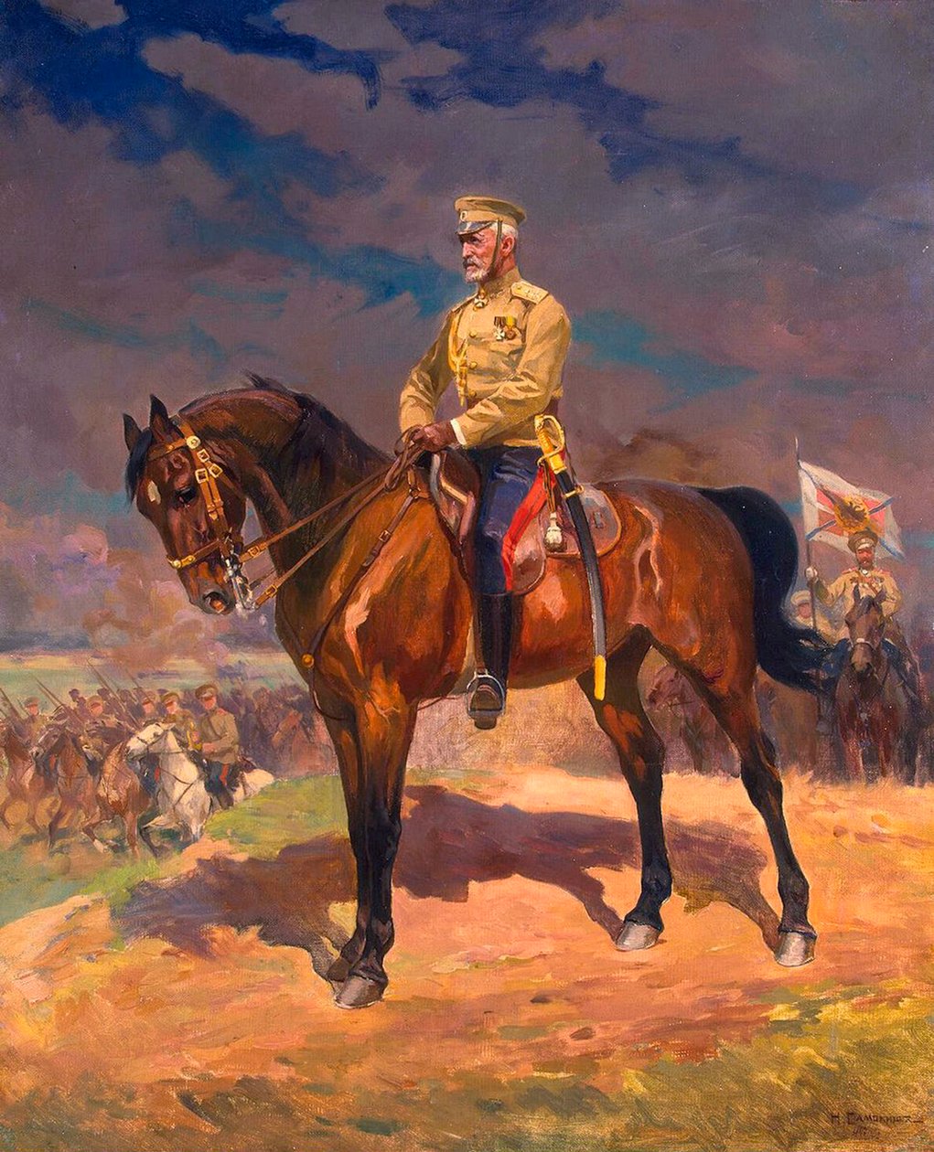 صورة للدوق الأكبر نيكولاي نيكولايفيتش 1856-1929 على ظهور الخيل ، 1910. بواسطة نيكولاي سيميونوفيتش ساموكيش