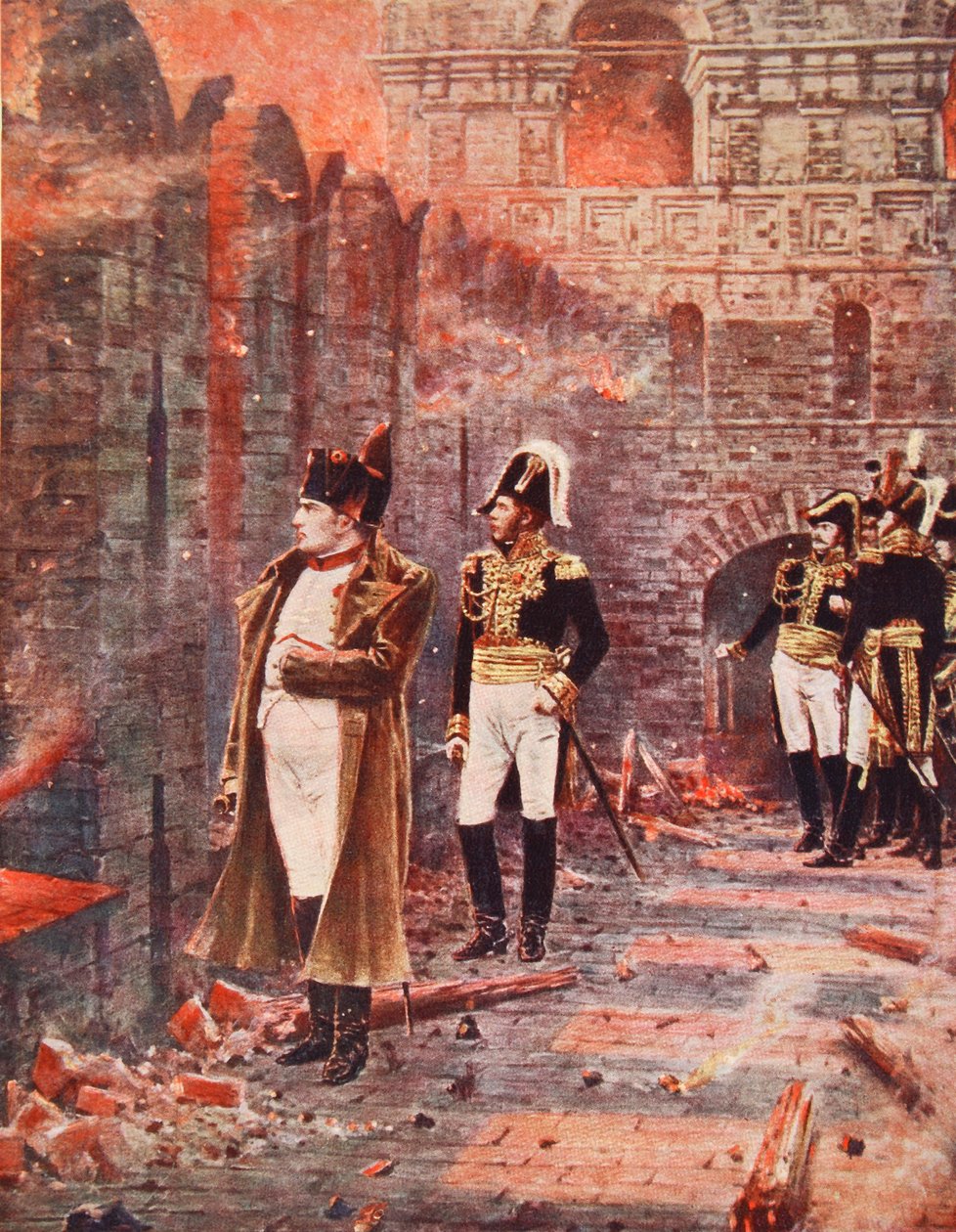 نابليون يراقب حريق موسكو ، توضيح من "تاريخ الأمم في هاتشينسون" ، ج .1910 بواسطة Nikolai Stepanovich Vereshchagin