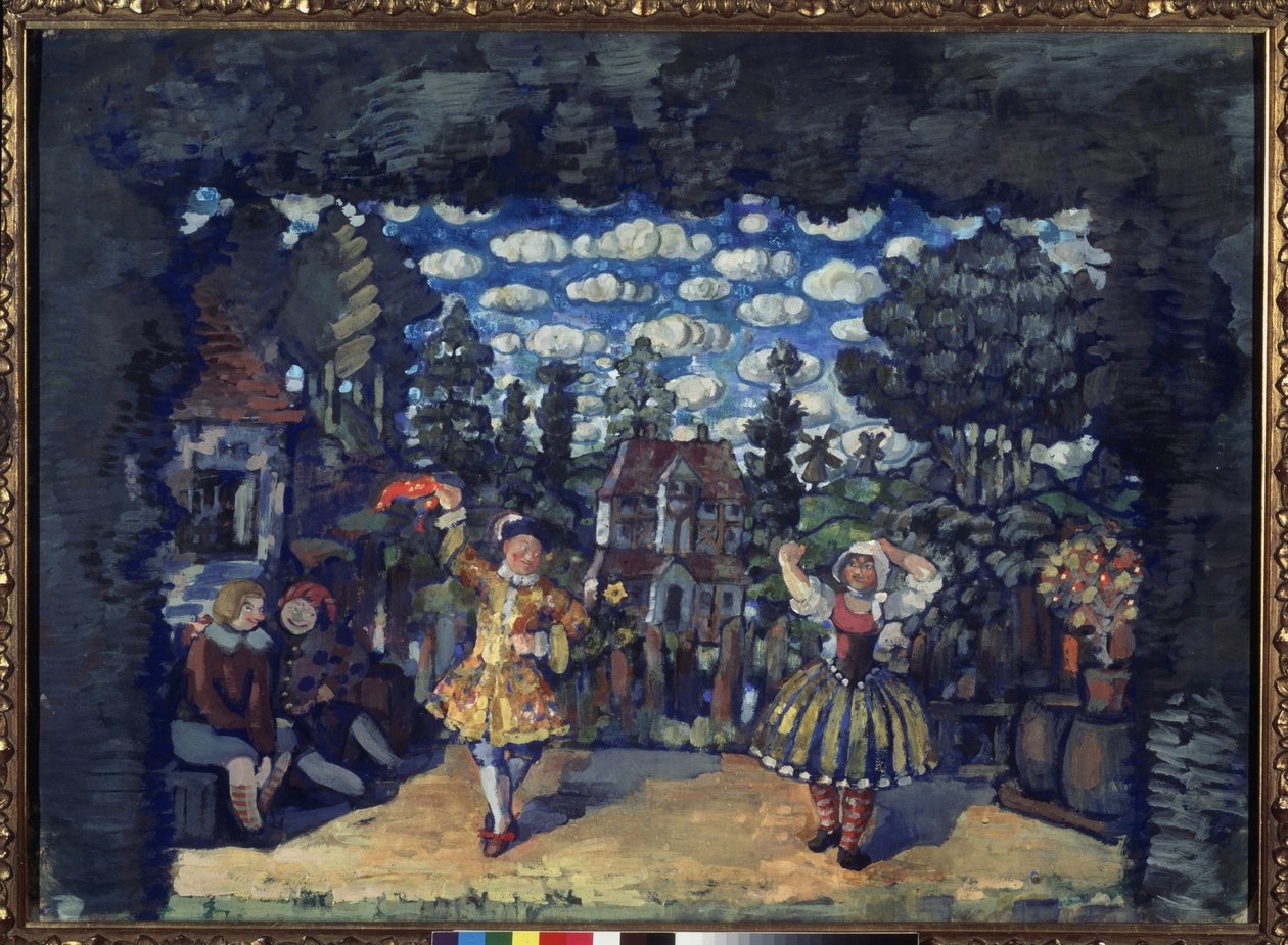 فندق في جرين بول. ديكور تحضيري لمسرحية "الهولندية ليزا" لميخائيل كوزمين (1875-1936). عمل نيكولاي نيكولايفيتش سابونوف (سابونوف) (1880-1912) ، تمبرا على كرتون بواسطة نيكولاي نيكولاييفيتش سابونوف