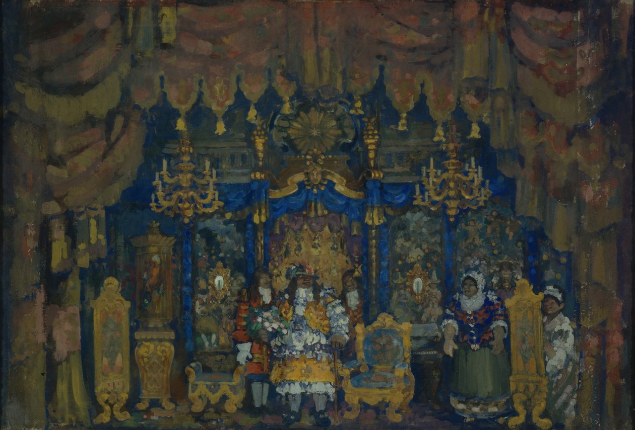 غرفة Jourdains. تصميم المسرح المسرحي A Bourgeois as a Nobleman بقلم J.-B. موليير ، 1911 بواسطة نيكولاي نيكولاييفيتش سابونوف