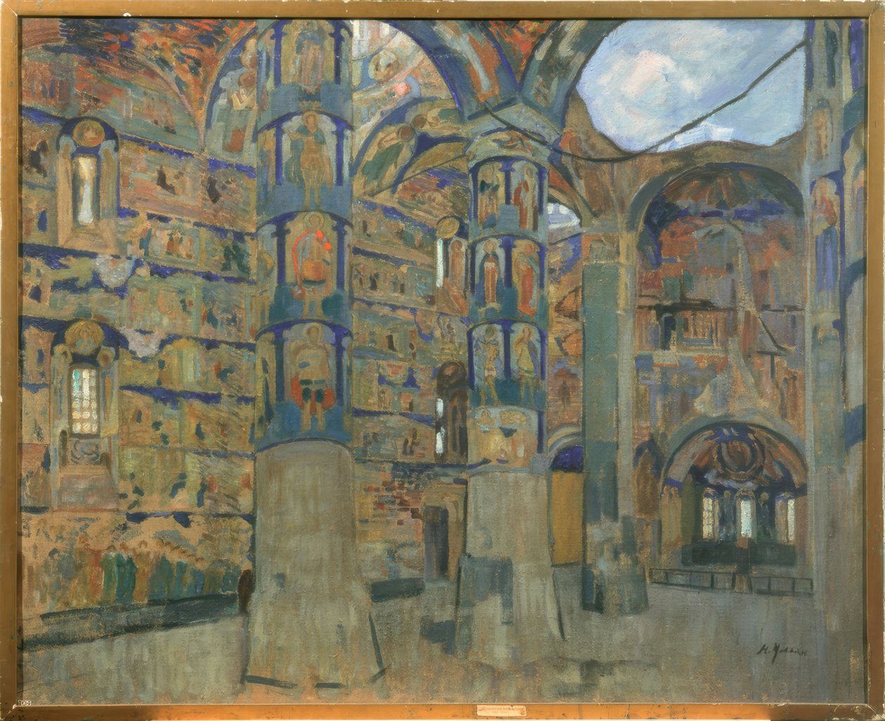 Inneres der der Kirche des Makarios-Scheltowodski-Dreifaltigkeitsklosters in Makarjewo بواسطة نيكولاي بافلوفيتش أوليانوف