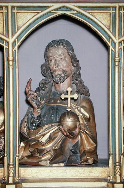 نحت خشبي ليسوع المسيح ، التفاصيل من بريديلا من إيسنهايم Altarpiece ، c.1490 (خشب مطلي) بواسطة نيكولاس هاجينوير