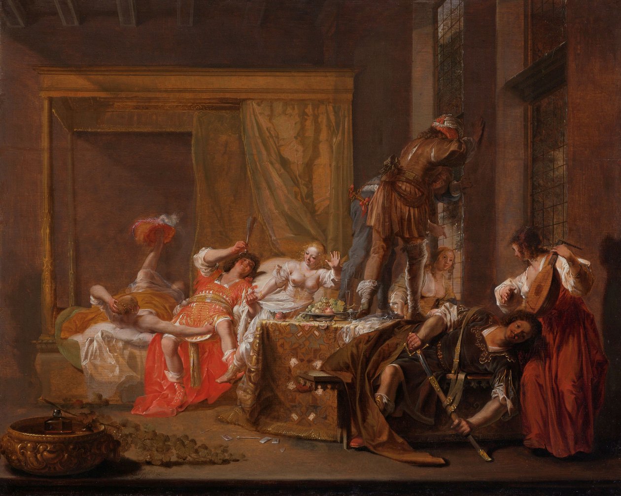 مشهد من حفل زفاف ميسالينا وجايوس سيليوس ، حوالي 1645 - 1650 (زيت على لوح) بواسطة نيكولاس كنوبر