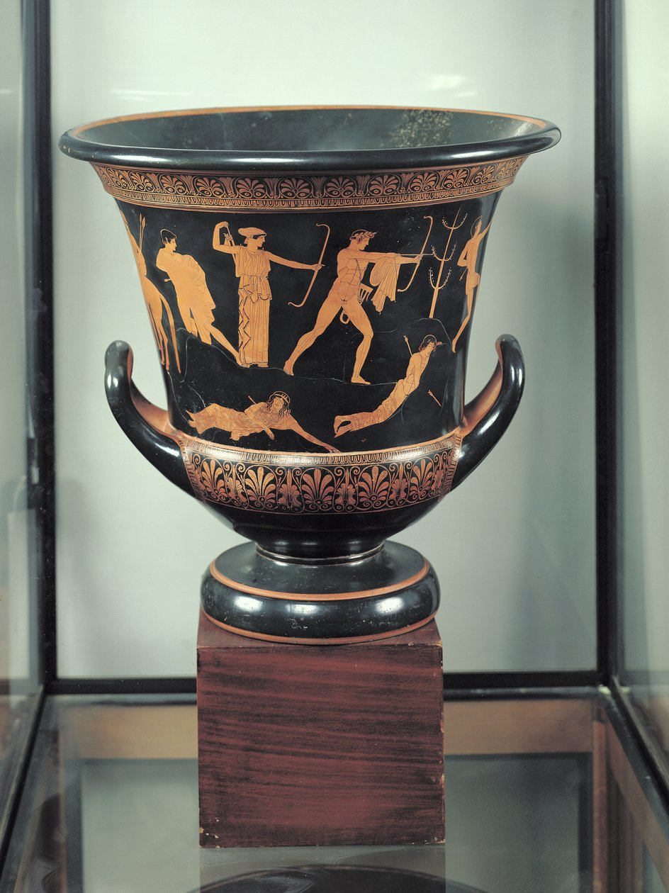 العلية الحمراء - calyx-krater تصور موت النيوبيين ، c.460-50 قبل الميلاد (الفخار) (انظر أيضًا 92576-77) بواسطة Niobid رسام