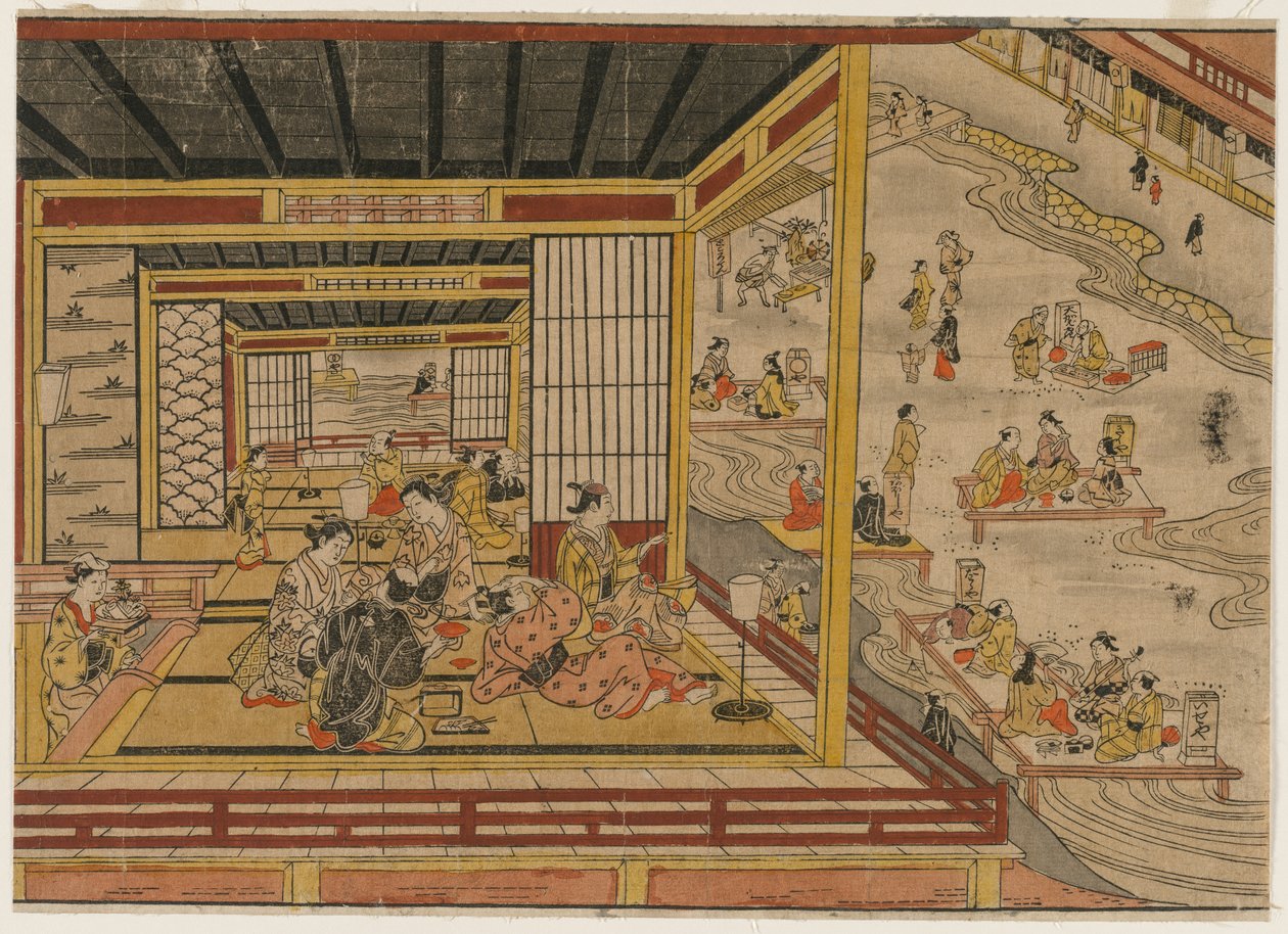 بيت الشاي بجوار نهر كامو في كيوتو ، 1740. بواسطة نيشيمورا شيجيناجا