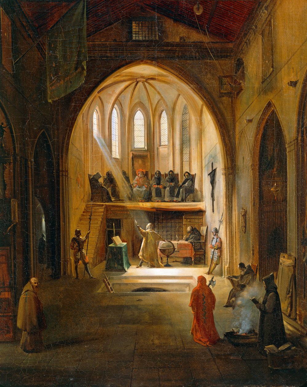 جاليليو جاليلي أمام محكمة التفتيش ، رسم لجوزيف كليريان (1796-1842) ، التفاصيل بواسطة نويل توماس جوزيف كليريان