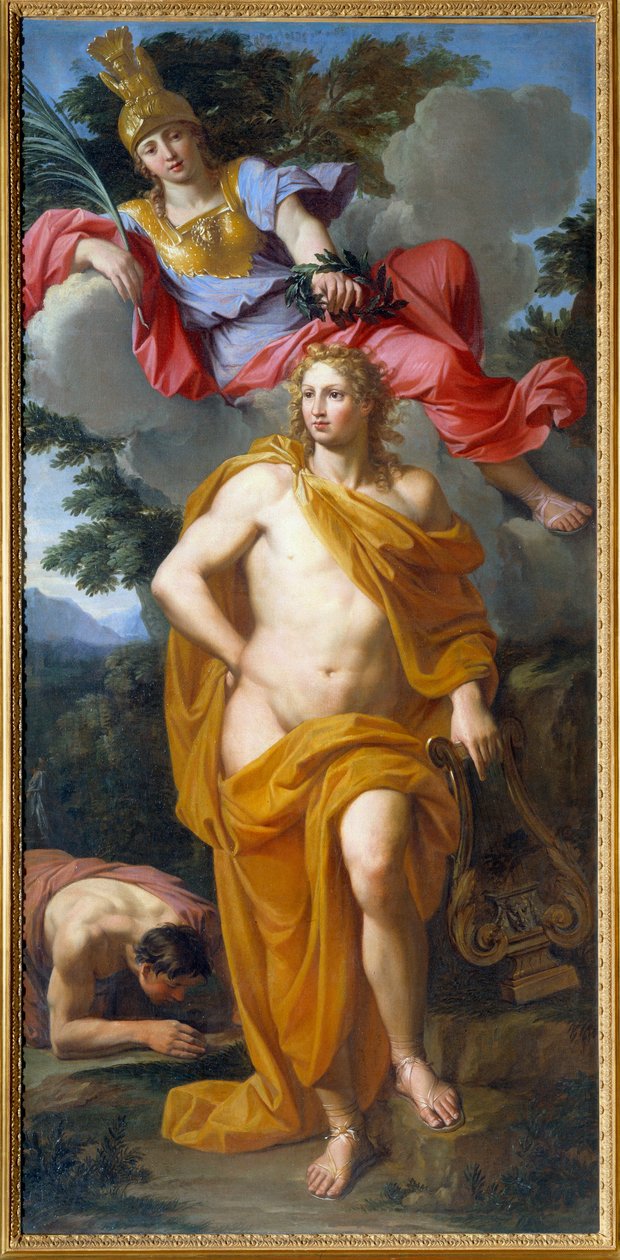 Apollo Crown by Minerve Painting by Noel Coypel (1628-1707) 1668 Sun. 2,14x1,03 m بواسطة نويل كويبيل