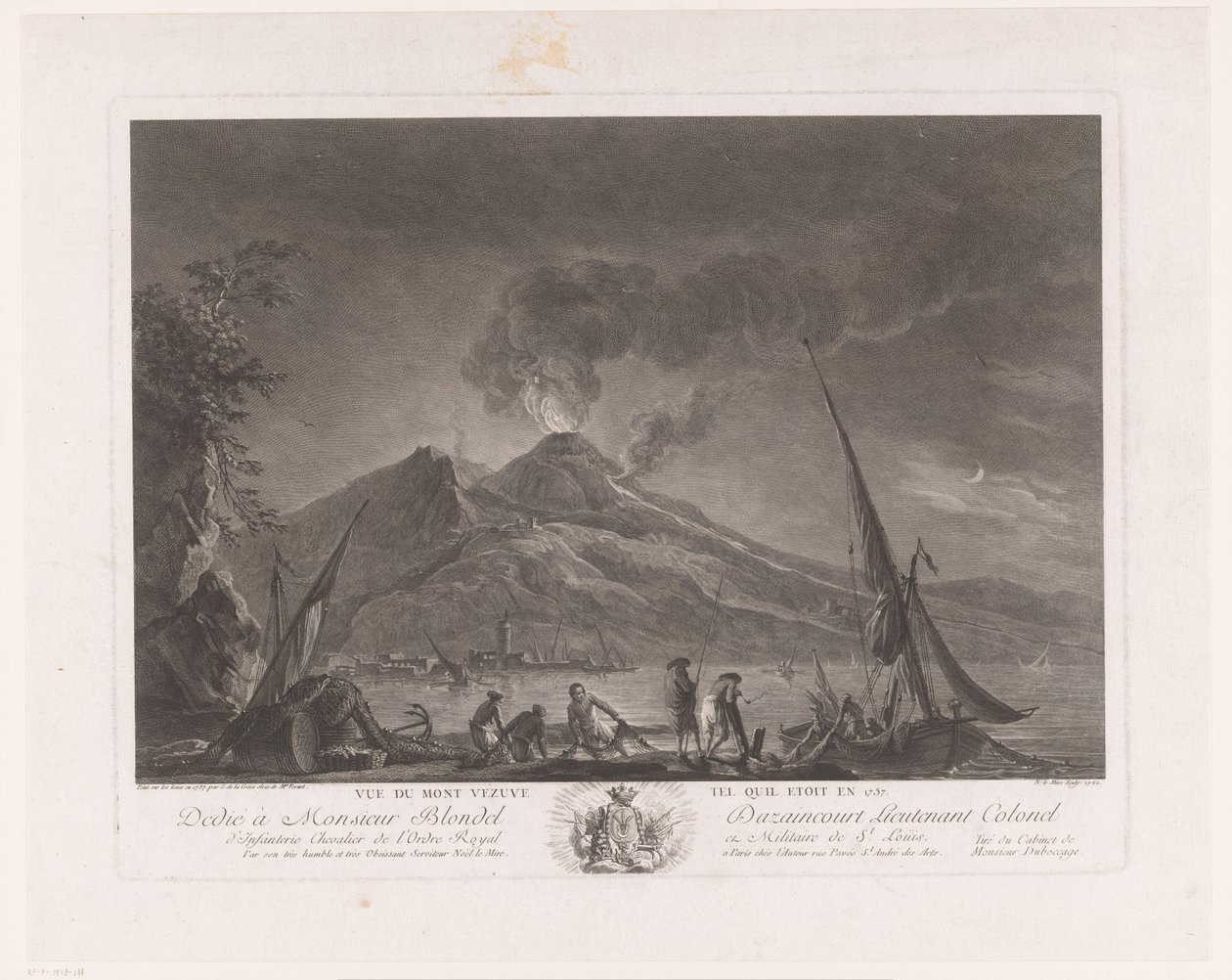 المناظر الطبيعية مع الصيادين و Vesuvius النشطة Vue du mont Vesuve tel quil etoit en 1757 (العنوان على الكائن) بواسطة نويل لو مير