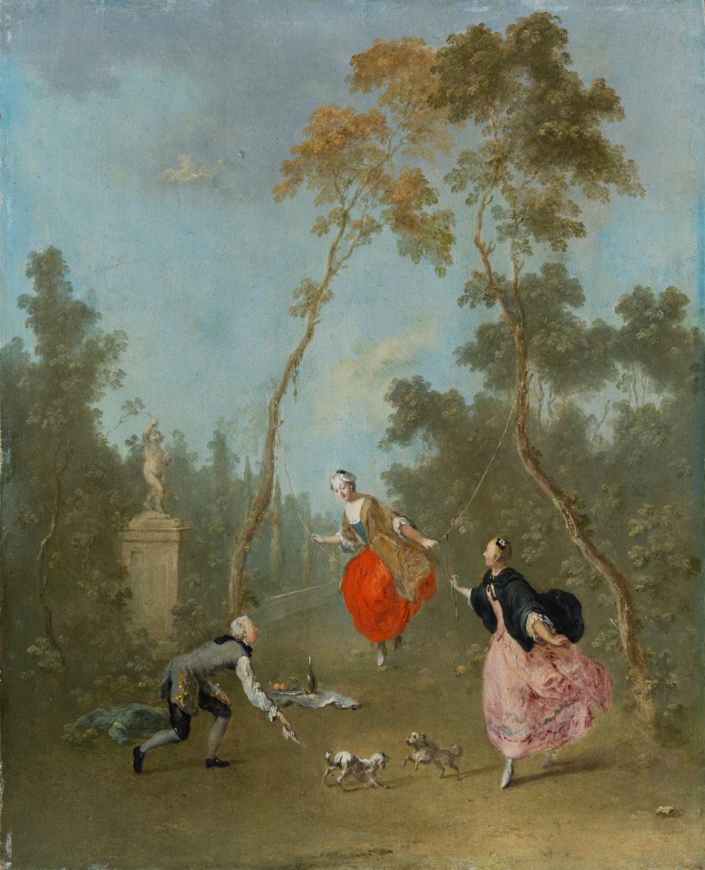 سيدة على أرجوحة - Gallant Scene in the Park 1 ، c.1760 (زيت على خشب الجير) بواسطة نوربرت جوزيف كارل جروند
