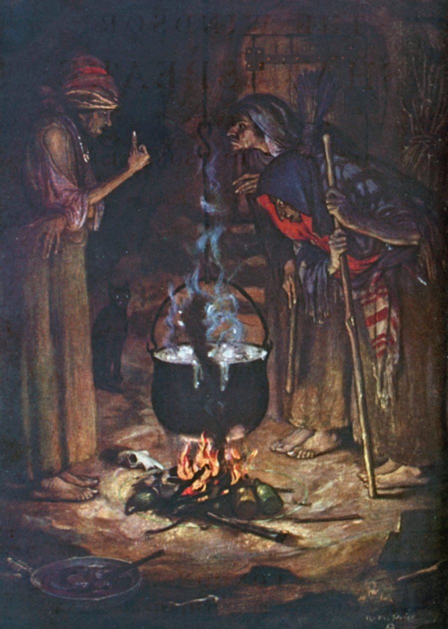 الأخوات الغريبات. ماكبث - الفصل الرابع، المشهد 1 (طباعة حجرية ملونة) بواسطة نورمان ميلز (بعد) السعر