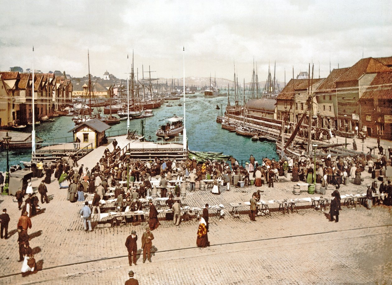 Fisketorget، Bergen، pub. ج 900 بواسطة مصور نرويجي