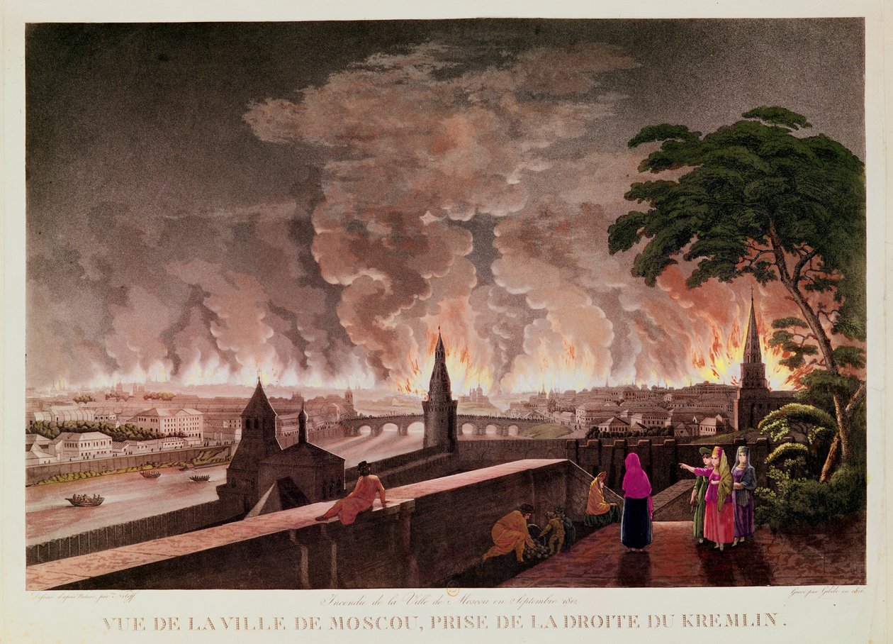 حريق في موسكو ، سبتمبر 1812. منقوش بواسطة Gibele ، 1816 بواسطة Notoff