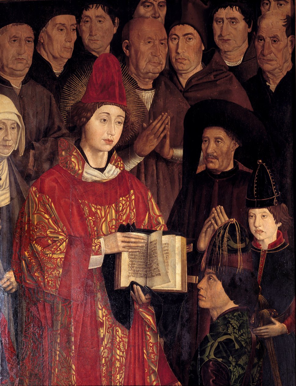 Polyptych of Saint Vincent (Paineis de Sao Vicente de Fora). Portrait of Saint Vincent and Henri Le Navigateur (1394-1460), Prince of Portugal. Painting by Nuno Goncalves, Portuguese painter of the 15th century. National Museum of Ancient Art, Lisbon. بواسطة نونو جونكالفيس أو جونزالفيز