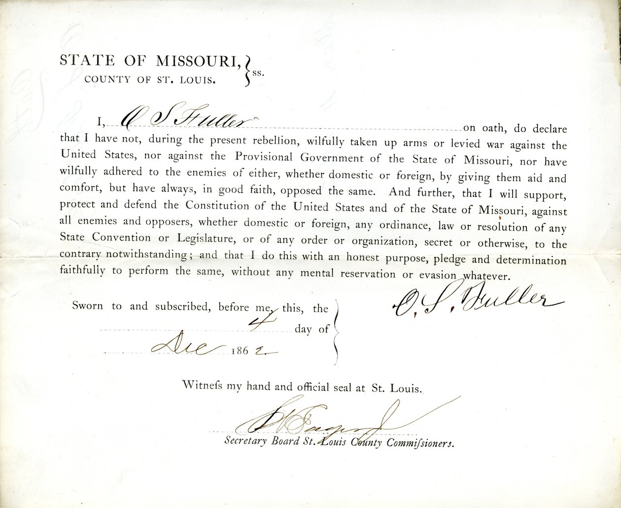 قسم الولاء لـ OS Fuller of Missouri ، مقاطعة سانت لويس بواسطة OS Fuller