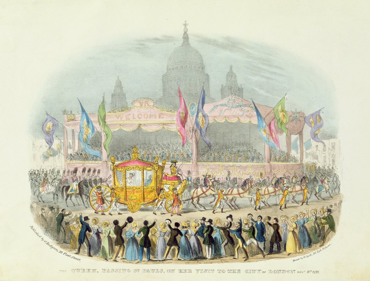 الملكة فيكتوريا تمر بكاتدرائية سانت بولس ، 9 نوفمبر 1837 (رسم) بواسطة O. Hodgson