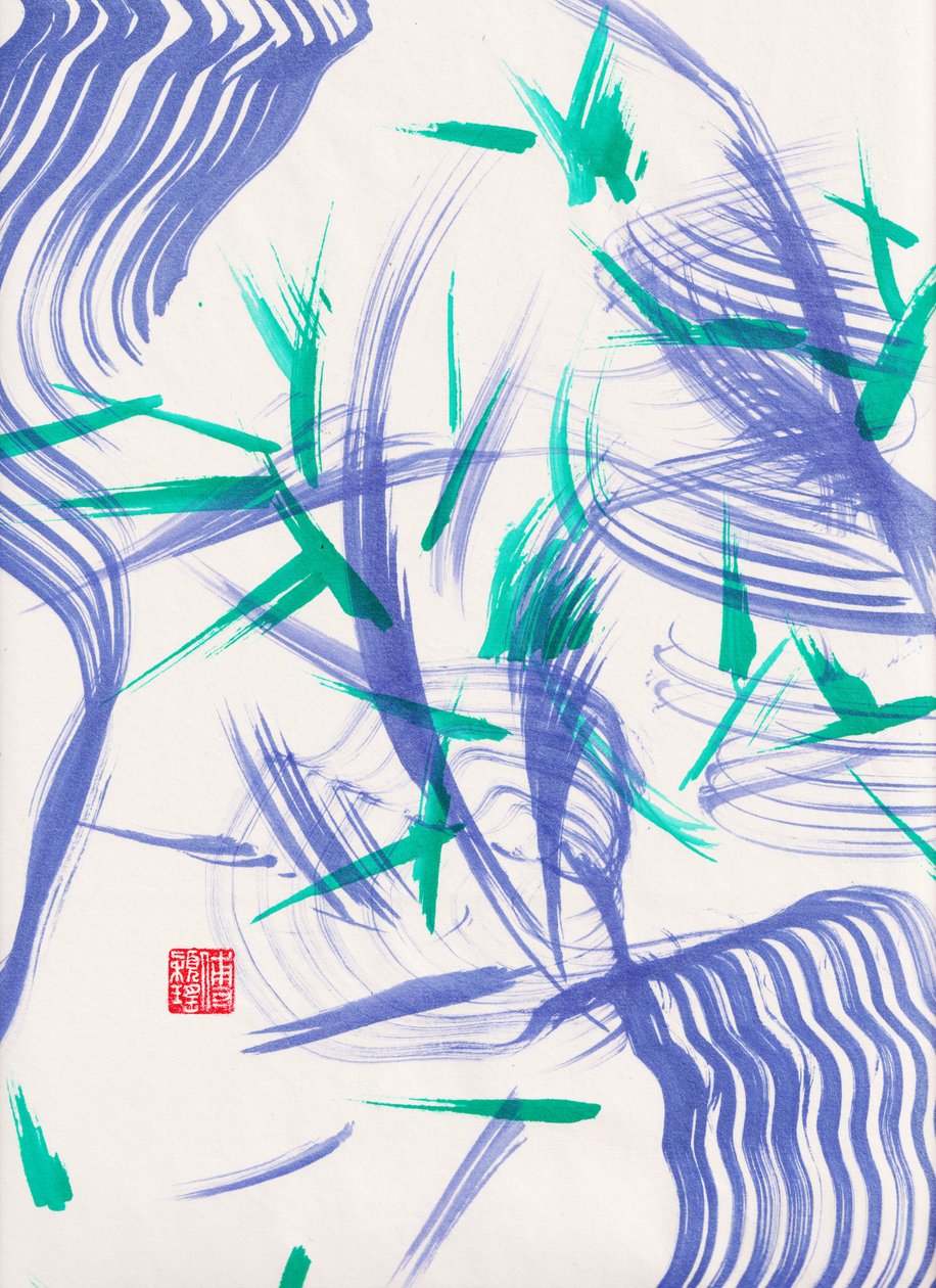 تجريد Zen Green Bamboo 2، 2020 (أكريليك على ورق شوان) بواسطة أوديليا واي فو
