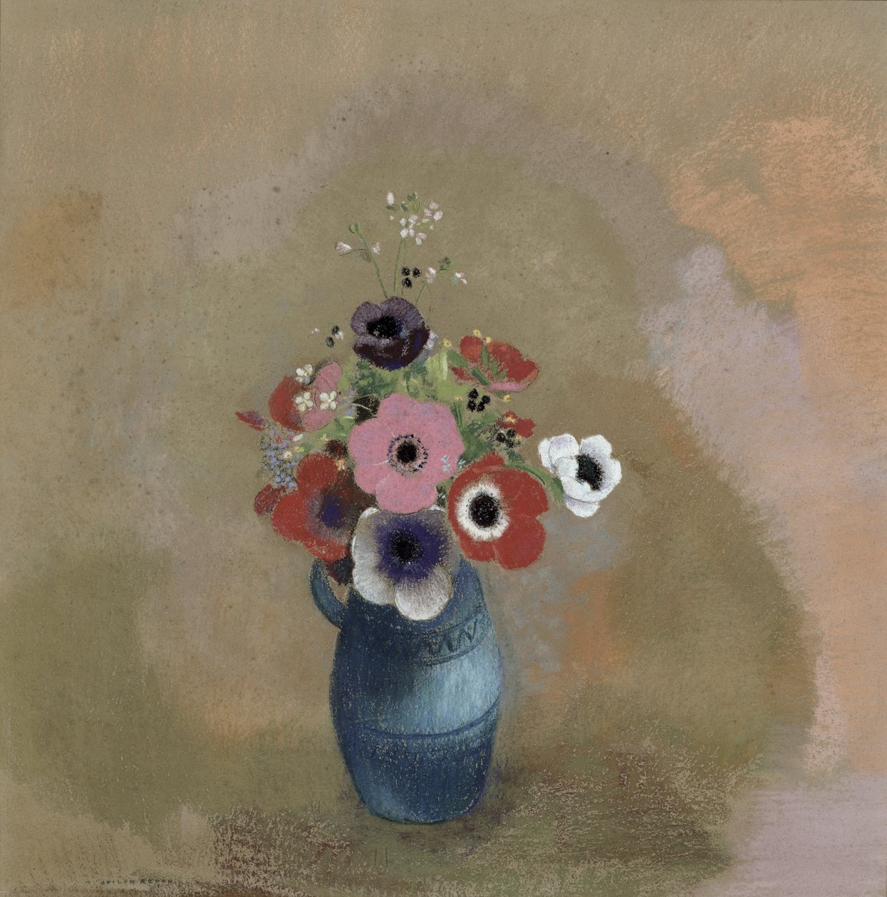 باقة شقائق النعمان (باستيل) بواسطة Odilon Redon
