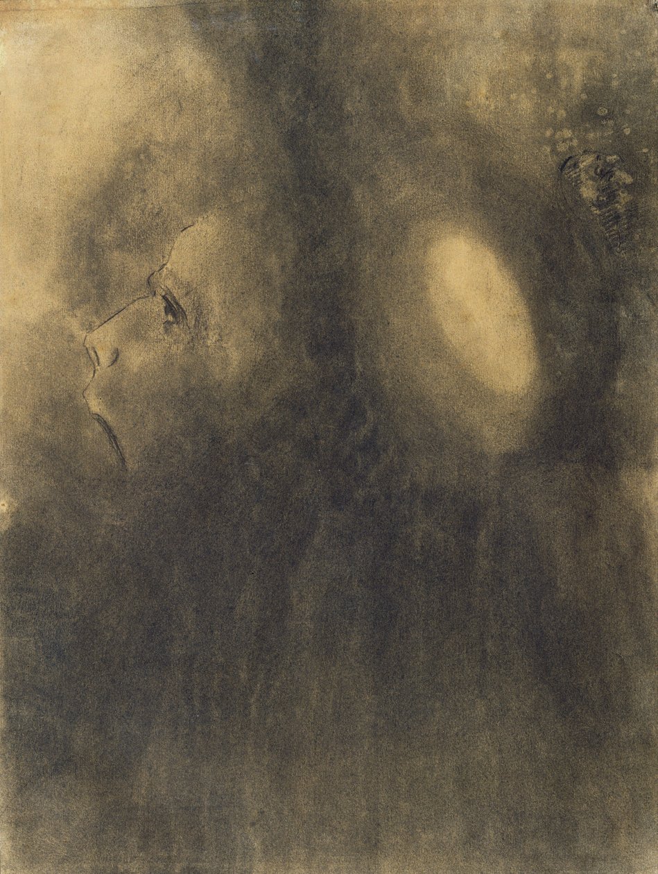النشوة ، ج 1885 (فحم على ورق برتقالي) بواسطة Odilon Redon