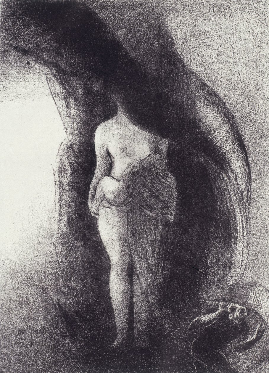 ما زلت إيزيس العظيمة! لم يرفع أحد حجابتي بعد! ذريتي هي الشمس! لـ La Tentation de Saint-Antoine، Plate XVI، nd بواسطة Odilon Redon