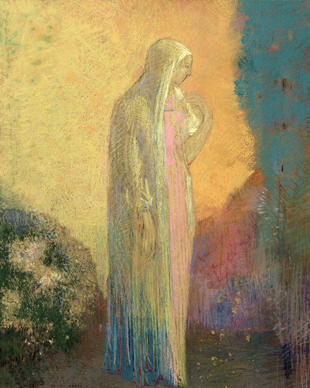 وقوف المرأة المحجبة (الباستيل على الورق) بواسطة Odilon Redon