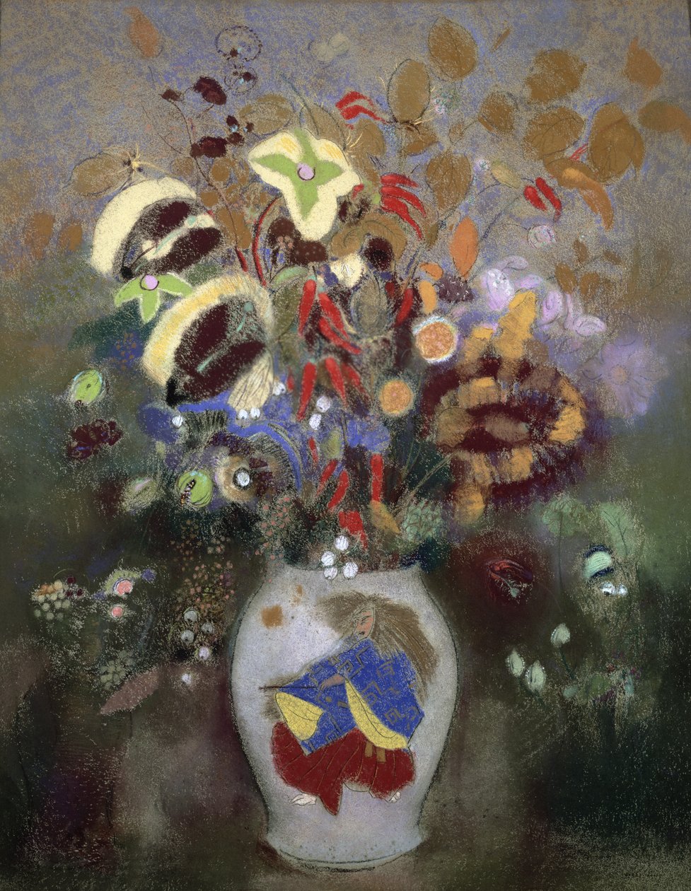 الحياة الساكنة لمزهرية من الزهور (باستيل على ورق) بواسطة Odilon Redon