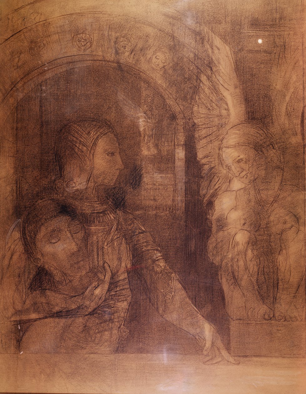 The Mystical Knight or The Sphinx، c.1890 (فحم) بواسطة Odilon Redon