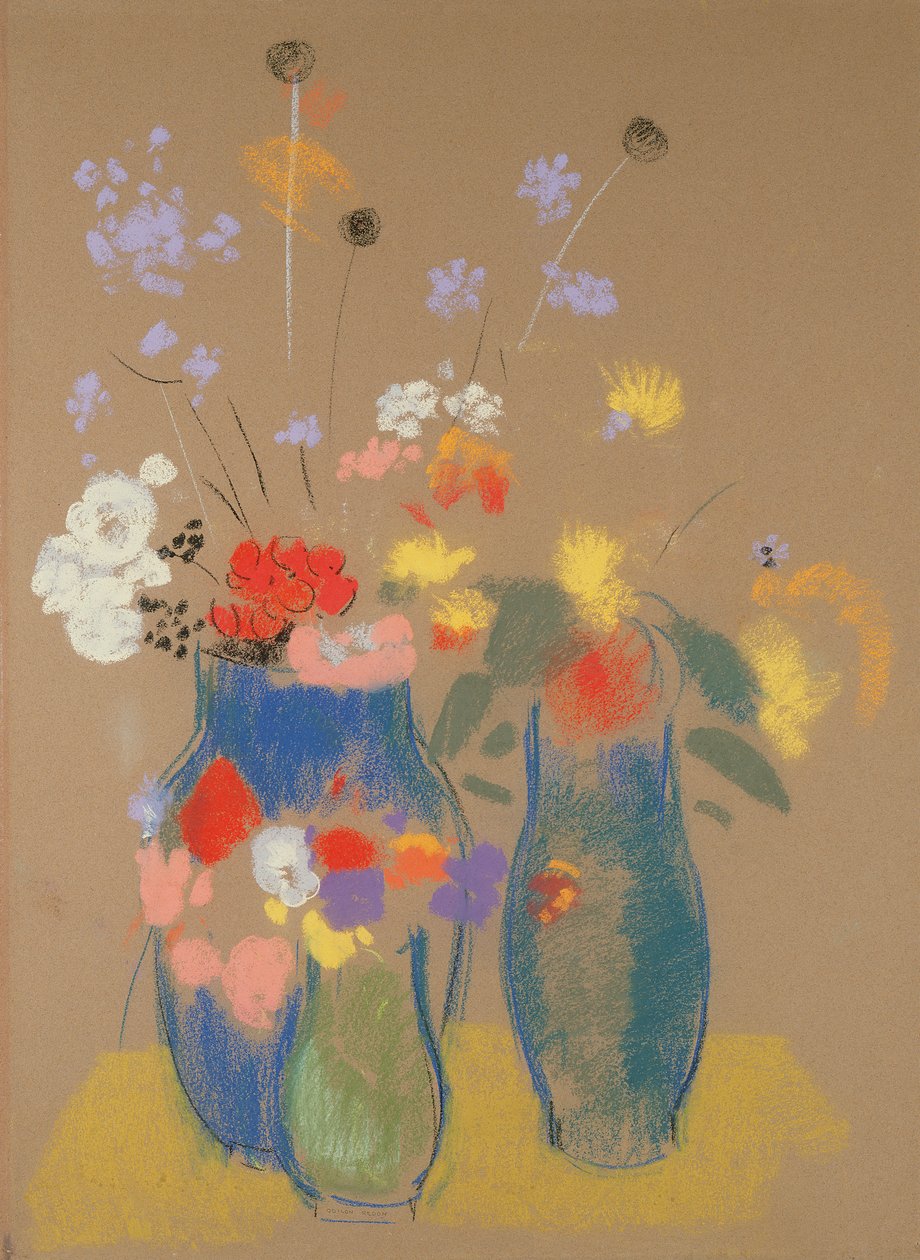 ثلاثة مزهريات للزهور ، c.1908-10 (باستيل على ورق) بواسطة Odilon Redon